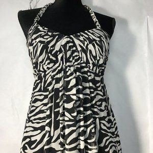 INC Women's Maxi Dress Black Size 4 Zebra Print silk lined halter chain zipper